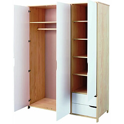 Armoire de rangement en pin massif clair et blanc - L.146 x H.200 x P.60 cm -PEGANE-