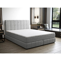 Vente-Unique Ensemble complet boxspring tête de lit + sommier + matelas + surmatelas - 160 x 200 cm - Velours - Gris clair - HIDA de YSMÉE 