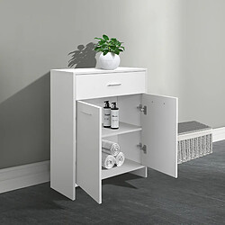 ML DESIGN MODERN LIVING Commode buffet salle de bain 1 tiroir 2 portes 2 étagères blanc en MDF mélamine