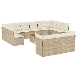 vidaXL Salon de jardin avec coussins 14 pcs beige résine tressée