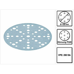 Festool STF D150/48 Disques abrasifs Granat P320 150 mm - pour RO 150, ES 150, ETS 150, ETS EC 150, LEX 150, WTS 150, HSK-D 150 - 200 pcs. ( 2x 575170 )