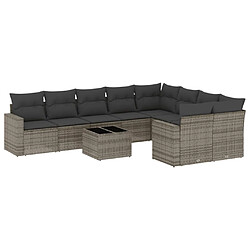 vidaXL Salon de jardin avec coussins 10 pcs gris résine tressée