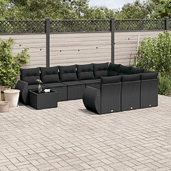 vidaXL Salon de jardin 11 pcs avec coussins noir résine tressée 