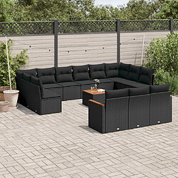 vidaXL Salon de jardin avec coussins 14 pcs noir résine tressée