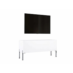 3XELIVING Meuble TV en couleur Blanc mat avec pieds droits en chrome, D: l : 100 cm, H : 52 cm, P : 32 cm