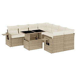 vidaXL Salon de jardin avec coussins 9 pcs beige résine tressée