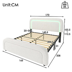 Acheter Sweiko Lit adulte Lit 160x200 cm tête de lit réglable en hauteur avec USB Type C éclairage LED Blanc