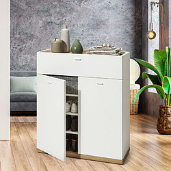 LLB LIVING LIFE BED Armoire à Chaussures Blanc Multi Usages avec Tiroir Base en Chêne 16 Chaussures