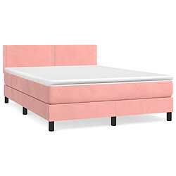 vidaXL Sommier à lattes de lit avec matelas Rose 140x190 cm Velours