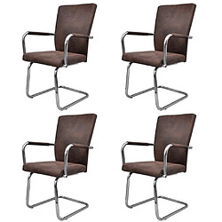 Maison Chic Lot de 4 Chaises à manger cantilever,Chaises de cuisine style scandinave - marron tissu cuir -MN63940