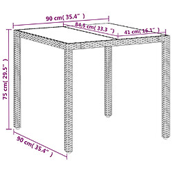 vidaXL Table de jardin dessus en verre blanc 90x90x75cm résine tressée pas cher