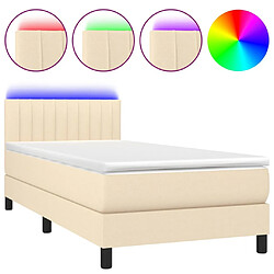 Sommier à lattes LED,Cadre à lattes de lit avec matelas pour Adulte Crème 100x200 cm Tissu -MN73542