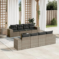 Maison Chic Ensemble Tables et chaises d'extérieur 9 pcs avec coussins,Salon de jardin gris résine tressée -GKD351320