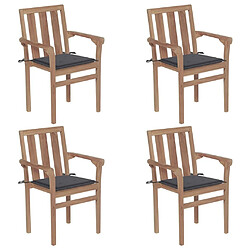 Maison Chic Lot de 4 Chaises de jardin avec coussins,Fauteuil d'extérieur empilables Teck solide -MN24868