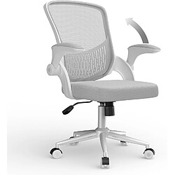 Chaise de bureau ergonomique avec accoudoirs rabattables - Chaise d'ordinateur à dossier moyen Rattantree avec support lombaire - Chaise en maille pour bureau à domicile - Gris