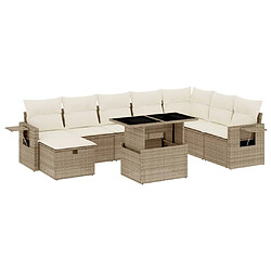 vidaXL Salon de jardin avec coussins 9 pcs beige résine tressée