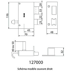 Serrure applique Verticale Tirage Tirant Gauche JPM 127000 01 21