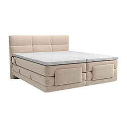 Acheter Vente-Unique Ensemble complet boxspring tête de lit capitonnée + sommiers relaxation électrique + matelas + surmatelas - 2 x 80 x 200 cm - Tissu - Beige - LODI de PALACIO