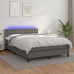 Sommier à lattes et LED,Cadre à lattes de lit avec matelas pour Adulte Gris 140x190cm -MN86007