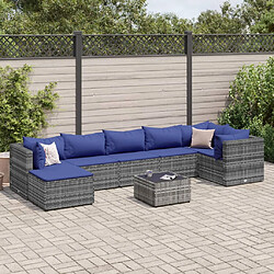 vidaXL Salon de jardin 8 pcs avec coussins Gris Résine tressée