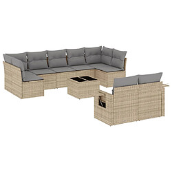 vidaXL Salon de jardin avec coussins 10 pcs beige résine tressée