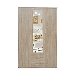 Mes Armoire 3 portes 2 tiroirs 1 miroir 120x52x185 cm décor chêne