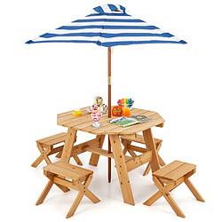 Helloshop26 Ensemble de table et tabourets pour enfants de 3 ans et plus table de pique-nique en bois parasol pliable et hauteur réglable naturel 20_0008501