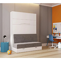 Avis Inside 75 Armoire lit escamotable KOMPACT SOFA canapé tiroirs blanc mat tissu gris couchage 160*200 cm