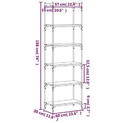 vidaXL Bibliothèque 6 niveaux chêne marron 60x30x188cm bois ingénierie pas cher