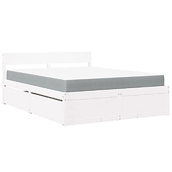 Vidaxl Lit avec tiroirs et matelas blanc 160x200 cm bois massif de pin 