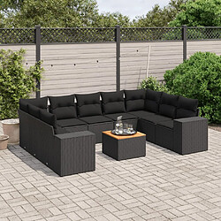 Maison Chic Salon de jardin 10 pcs avec coussins, Ensemble Tables et chaises d'extérieur noir résine tressée -GKD879265