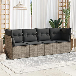 vidaXL Salon de jardin 4 pcs avec coussins gris résine tressée 