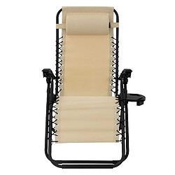 ML-Design 2x Chaise longue bain de soleil en acier beige avec appui-tête et porte-boisson