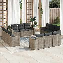 vidaXL Salon de jardin avec coussins 12 pcs gris résine tressée 