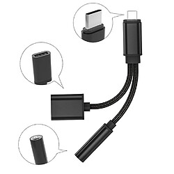 Double Adaptateur cable diviseur Type C prise jack 3.5mm chargeur USB-C Noir pour téléphone smartphone - Visiodirect -