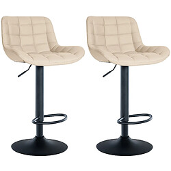 Decoshop26 Lot de 2 tabourets de bar structure métallique noir assise en PVC crème avec surpiqûres 10_0004442 