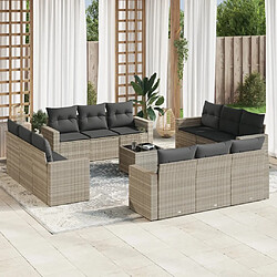 vidaXL Salon de jardin avec coussins 13 pcs gris clair résine tressée