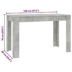 vidaXL Table à manger Gris béton 120x60x76 cm Bois d'ingénierie pas cher