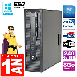 PC HP EliteDesk 800 G1 SFF Intel G3220 8Go Disque 240 Go SSD Graveur DVD Wifi W7 - Occasion