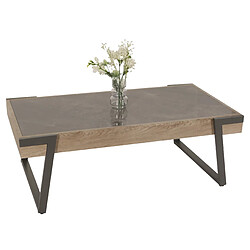 Mendler Table basse HWC-L89, table de salon, fer 43x120x64cm pierre agglomérée imitation marbre gris bois gris-brun