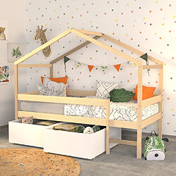 Le Quai Des Affaires Lit cabane MIKA 90x190 + sommier + 2 tiroirs / Naturel & blanc