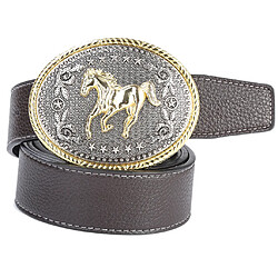 Ceinture en Cuir Fibre Homme Western Cowboy avec Boucle de Cheval de Course Gravée 110-125 cm pas cher