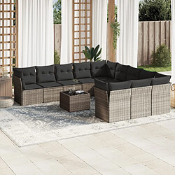 vidaXL Salon de jardin avec coussins 12 pcs gris clair résine tressée