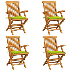 vidaXL Chaises de jardin avec coussins vert vif lot de 4 Bois de teck