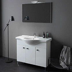 Kiamami Valentina ARMOIRE DE SALLE DE BAIN BLANCHE POLIE DE 105 CM, MIROIR 100X60 ET LAMPE | SMERALDO 