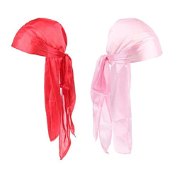 2 Pièces Durag Headwear Cap Chute De Cheveux Écharpe Bandana Turban Rouge + Rose