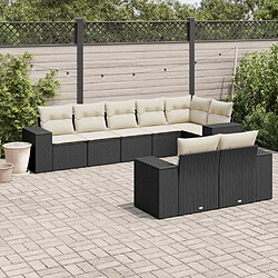 vidaXL Salon de jardin 8 pcs avec coussins noir résine tressée 