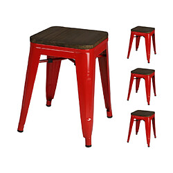 Mes Lot de 4 tabourets 39x39x46 cm en bois et métal rouge - GALTON 