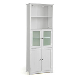 Helloshop26 Meuble de salle de bain à 4 portes 2 compartiments ouverts colonne salle de bain armoire haute avec étagères réglables 60 x 30 x 163 cm blanc 20_0005880 