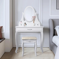 ML-Design Table de maquillage coiffeuse style romantique avec miroir et tabouret bois MDF